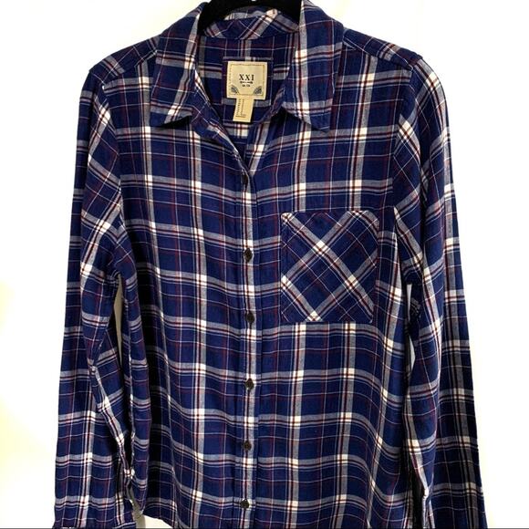 Forever 21 Country Plaid Flannel Button Down Shirt Cotton Medium - Picture 2 of 10